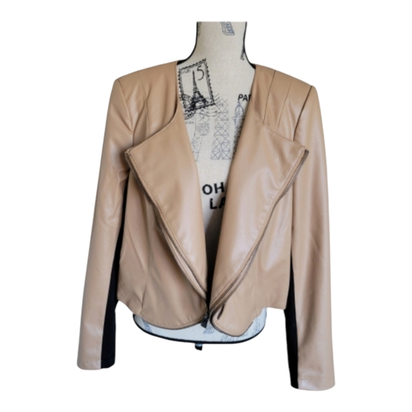 Lisa Rinna Camel Brown Faux Leather Cropped Jacket Belle Gray size L - Picture 3 of 7